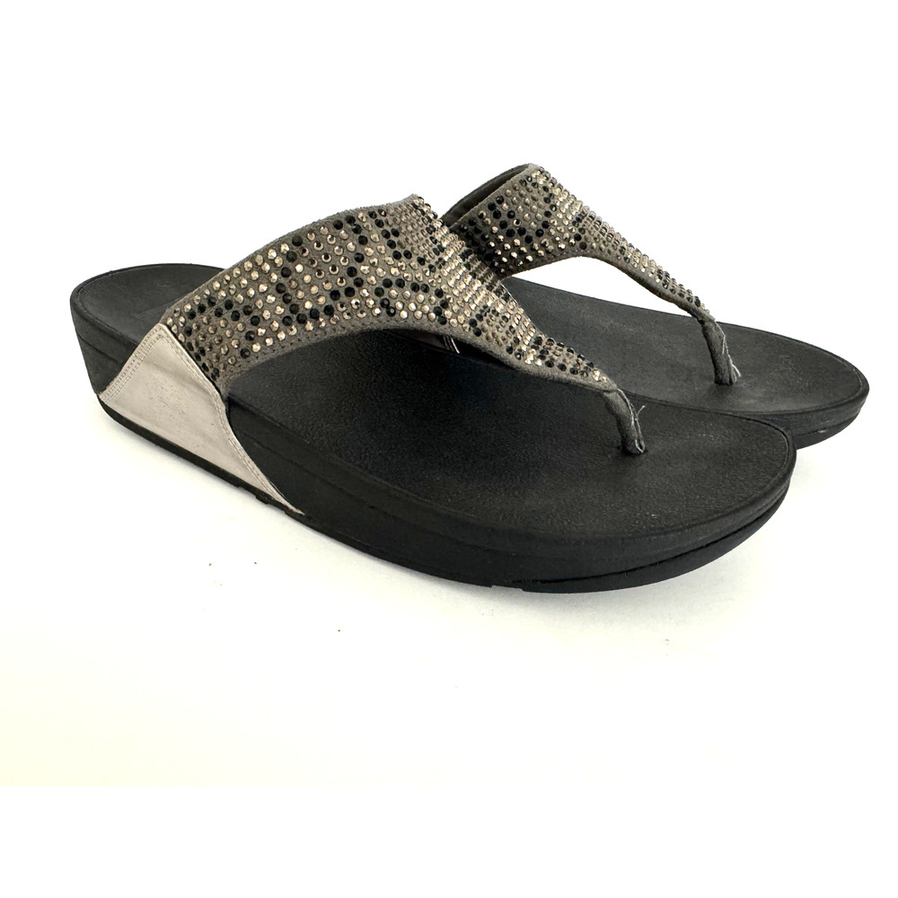FitFlop Lulu Crystal Sandals US 9.5 Gray Rhinestone Leopard Stylish Support